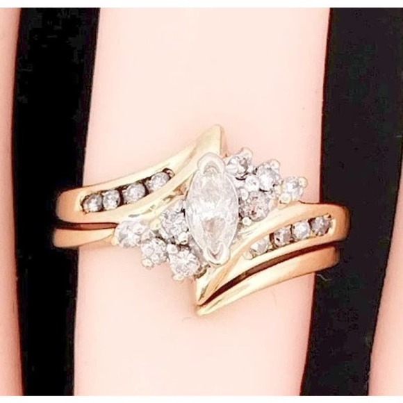 14K Diamond Wedding Ring Set/ Engagement Ring REAL DIAMONDS Size 5.6 - Picture 11 of 12